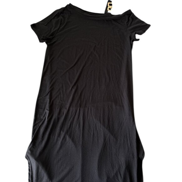 SHEIN Black Off Shoulder T-Shirt Dress with Gold Buckle Strap – Size XL - Picture 1 of 6